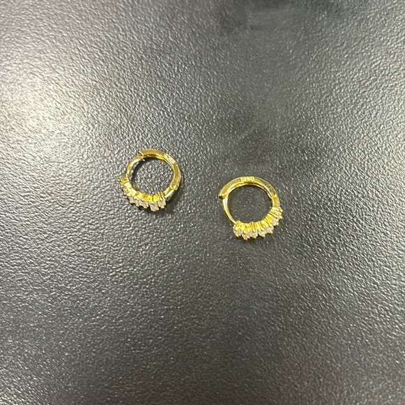 Gold CZ diamond hoop hoops earrings glam delicate dainty - Picture 3 of 3